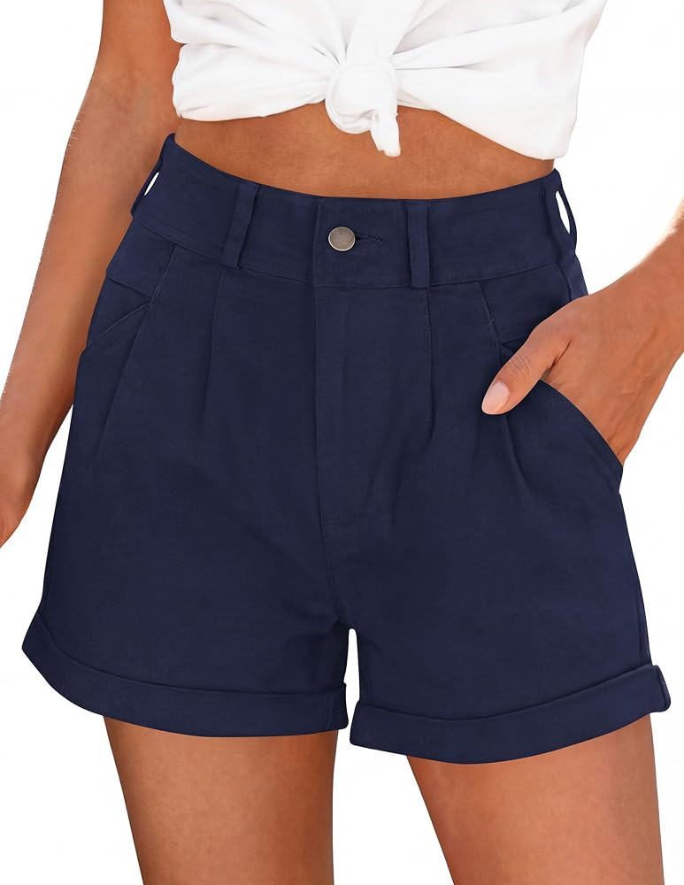 PRETTYGARDEN Womens Summer Shorts 2026 Casual High Waisted Pleated Beach Vacation Tailored Denim ... | Amazon (US)