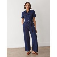Finery London Denim Belted Short Sleeve Jumpsuit Blue Denim | Marks & Spencer (UK)