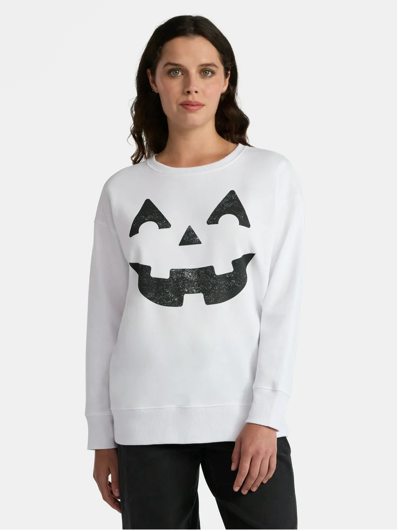 Women's Halloween Good Face Graphic Fleece Sweatshirt from Way to Celebrate, Sizes S-3XL | Walmart (US)