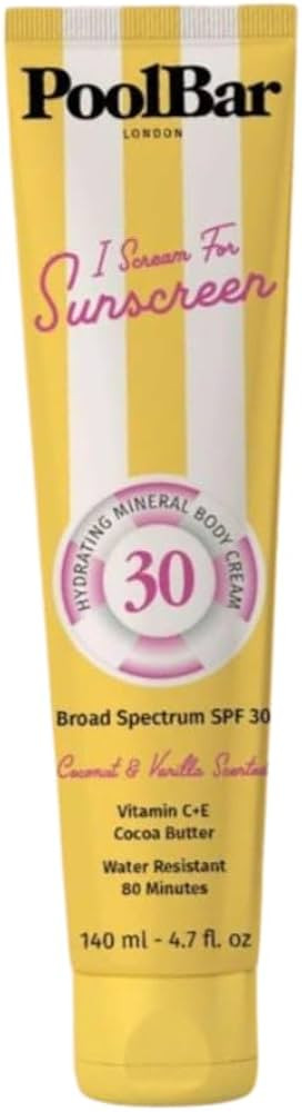 PoolBar SPF 30 Hydrating Mineral Body Sunscreen Cream for Women and Men Skin Care - Coconut Vanil... | Amazon (US)