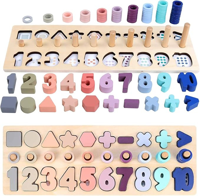 QZMTOY Counting Shape Stacker Wooden Count Sort Stacking Tower with Wood Colorful Number Shape Ma... | Amazon (US)