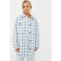 Blue Plaid Boucle Shacket | Missguided (US & CA)