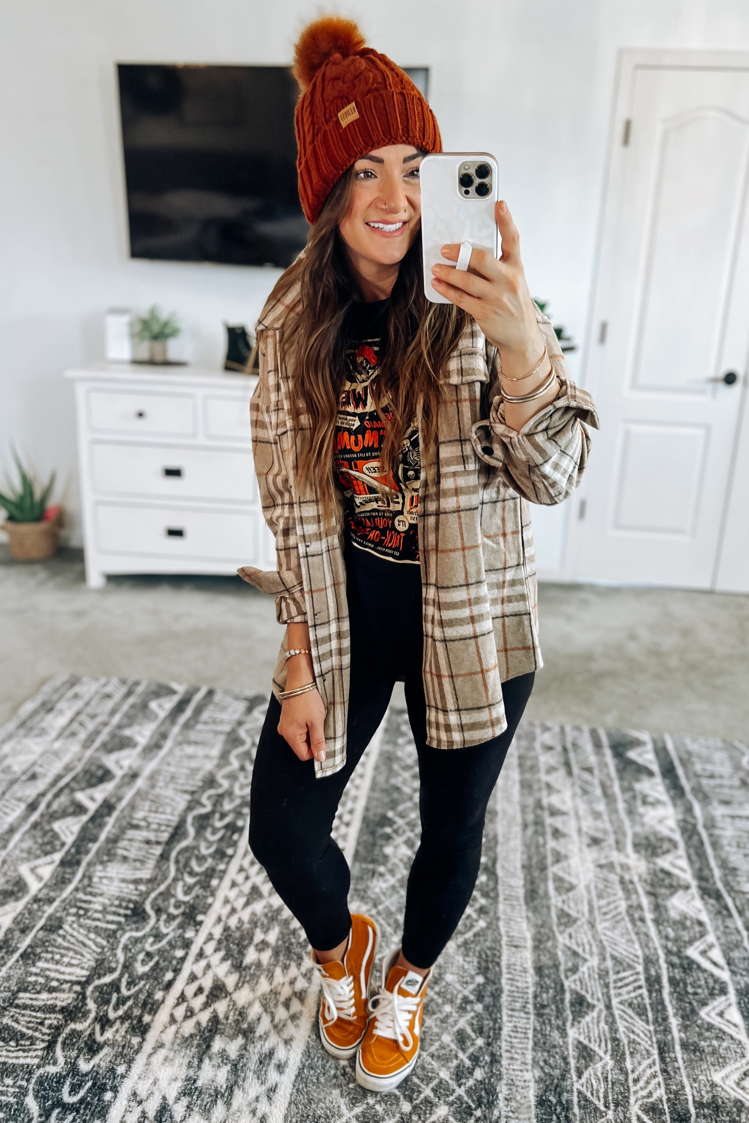 Halloween ootd. This plaid shacket is currently on sale and available in lots of color options! Slightly scratchy in the sleeves so you’ll want a long sleeve underneath 👍 

#LTKstyletip #LTKHalloween #LTKfindsunder50