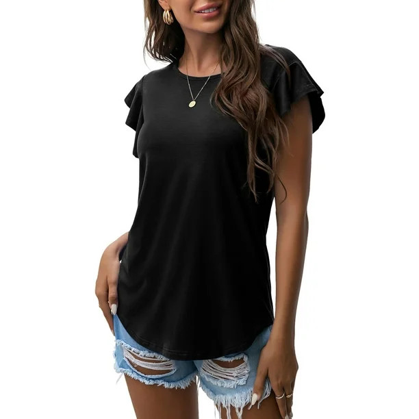 JWD Summer Ruffle Short Sleeve Knit Tunic Tops Shirts Tank Tee Blouse | Walmart (US)