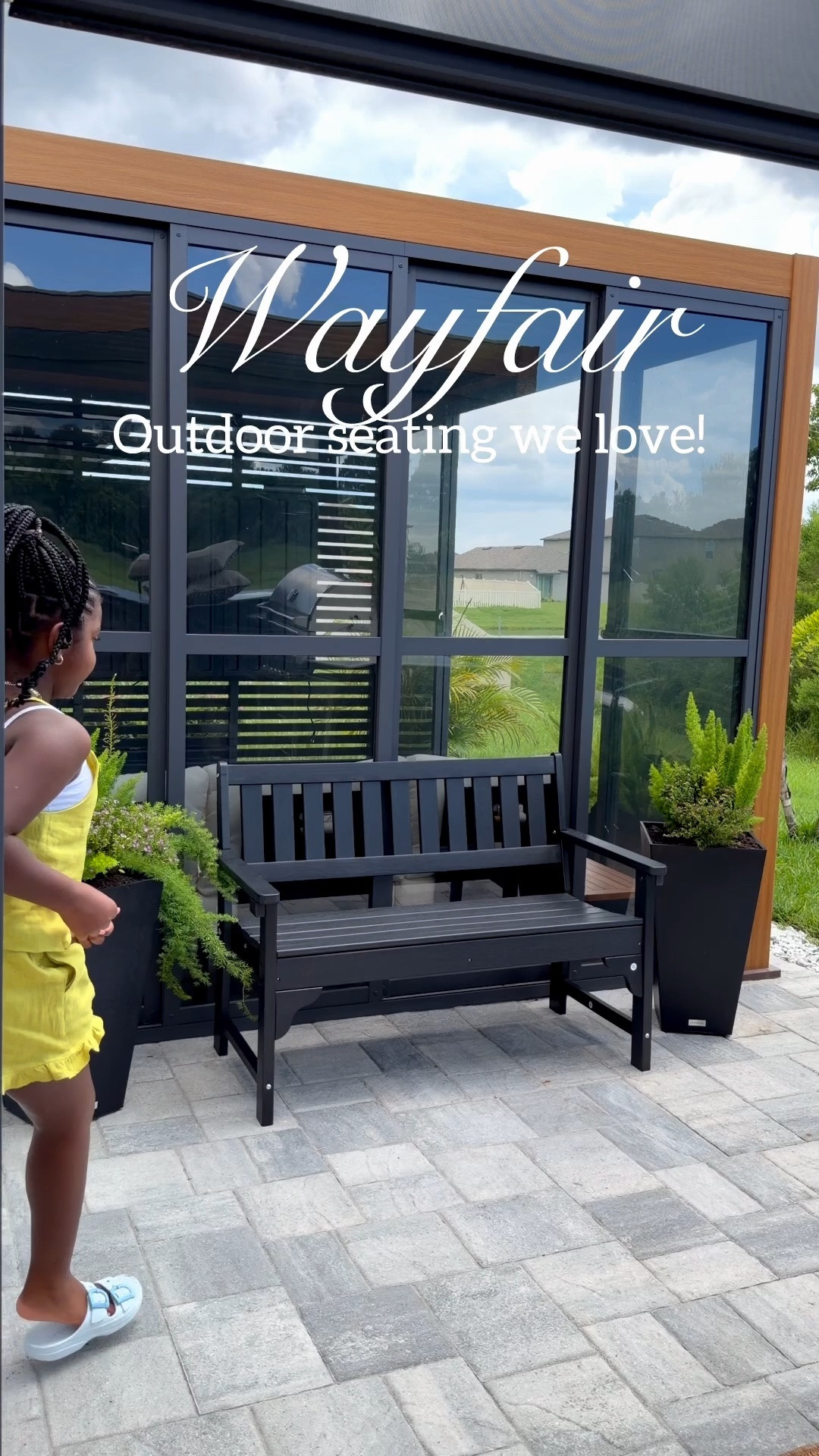#ad The backyard seating we reach for every day. From our cozy bench and bistro set to the Adirondack chairs, @Wayfair  helped us create the perfect spots to sit back, relax, and enjoy our outdoor space. #wishyouwerehere #outdoor #wayfairpartner #wayfair