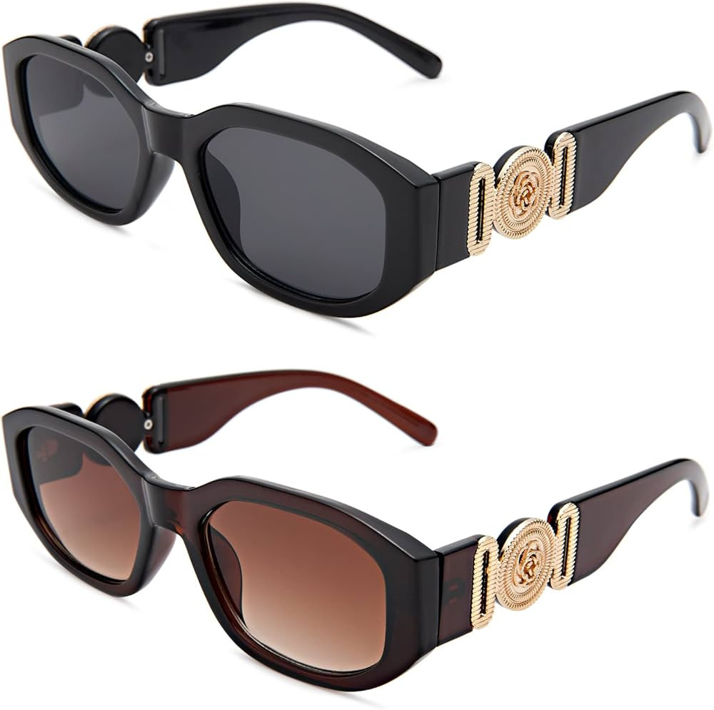 Hycredi Rectangle Sunglasses for Women Men Retro Driving Glasses 90’s Vintage Fashion Irregular Fram | Amazon (US)