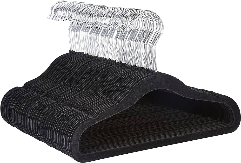 Amazon Basics Kids Velvet, Non-Slip 11" Clothes Hangers, Black - Pack of 50 | Amazon (US)