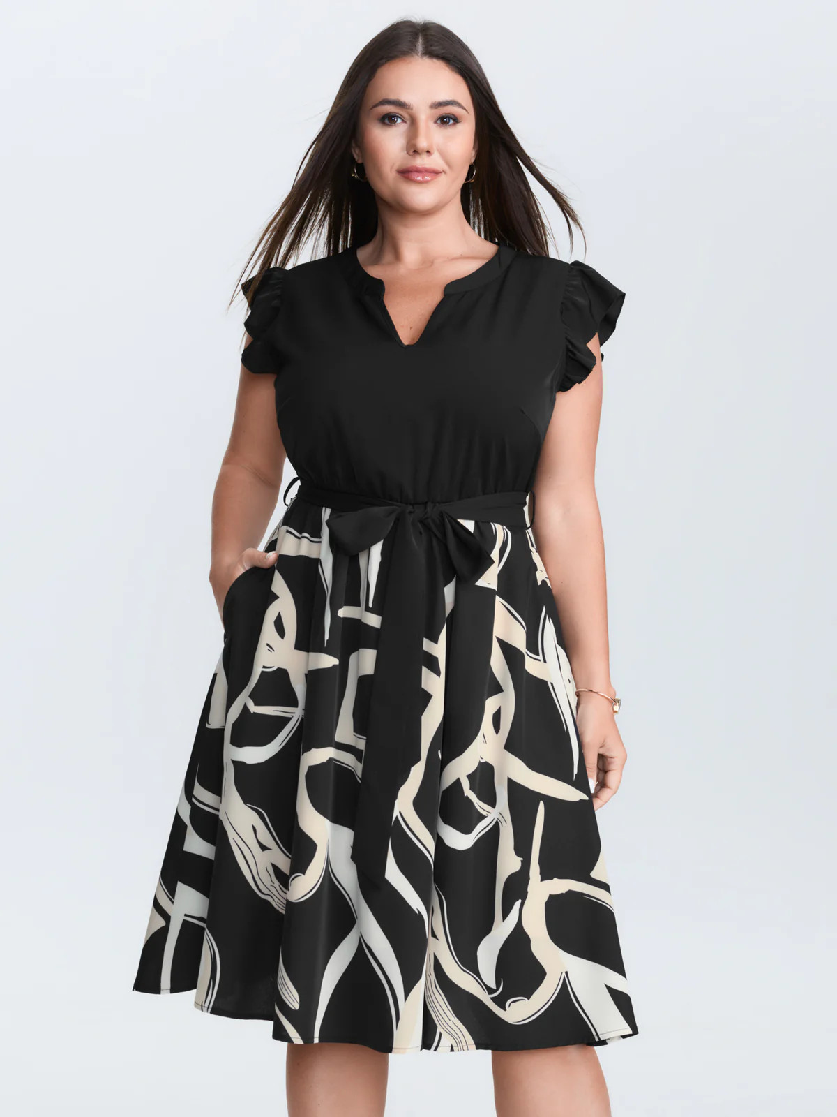 Geometric Print Color Contrast Mini Dress | Bloomchic