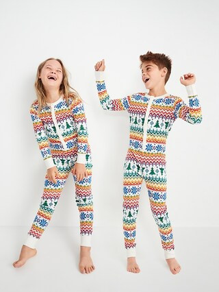 Gender-Neutral Matching Snug-Fit Printed Henley Pajama One-Piece for Kids | Old Navy (US)