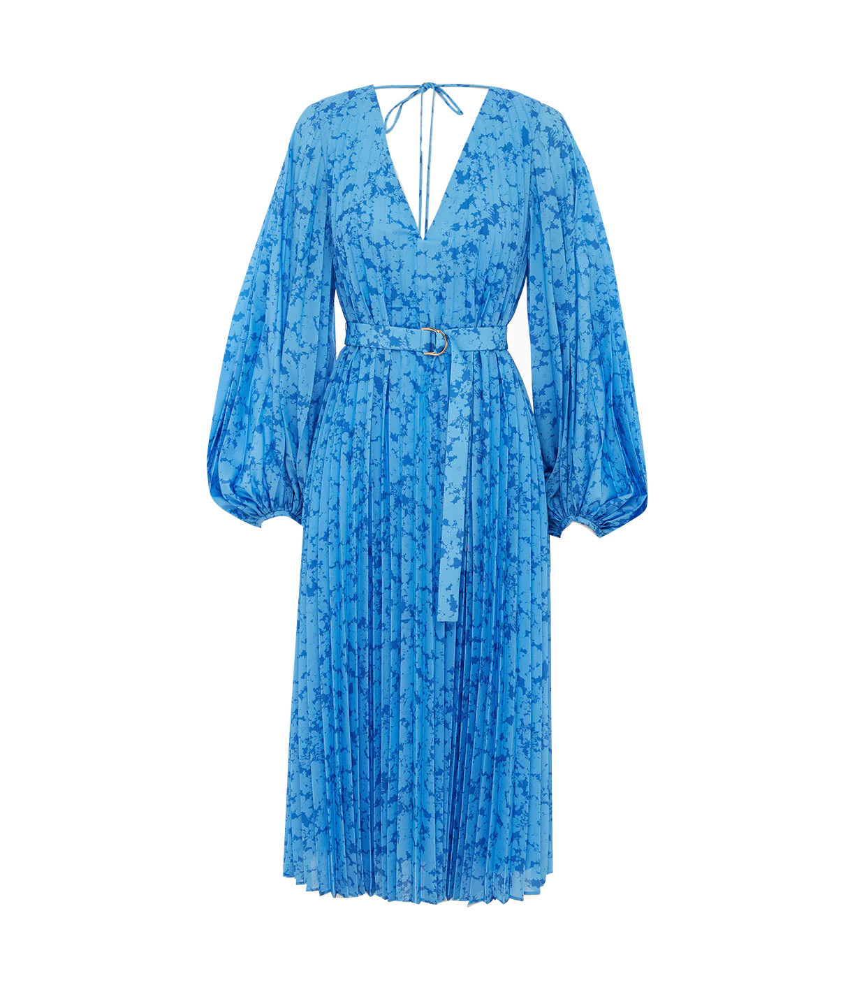 Clockhall Pleated Midi Dress in Blue Iris Print | Mode Sportif