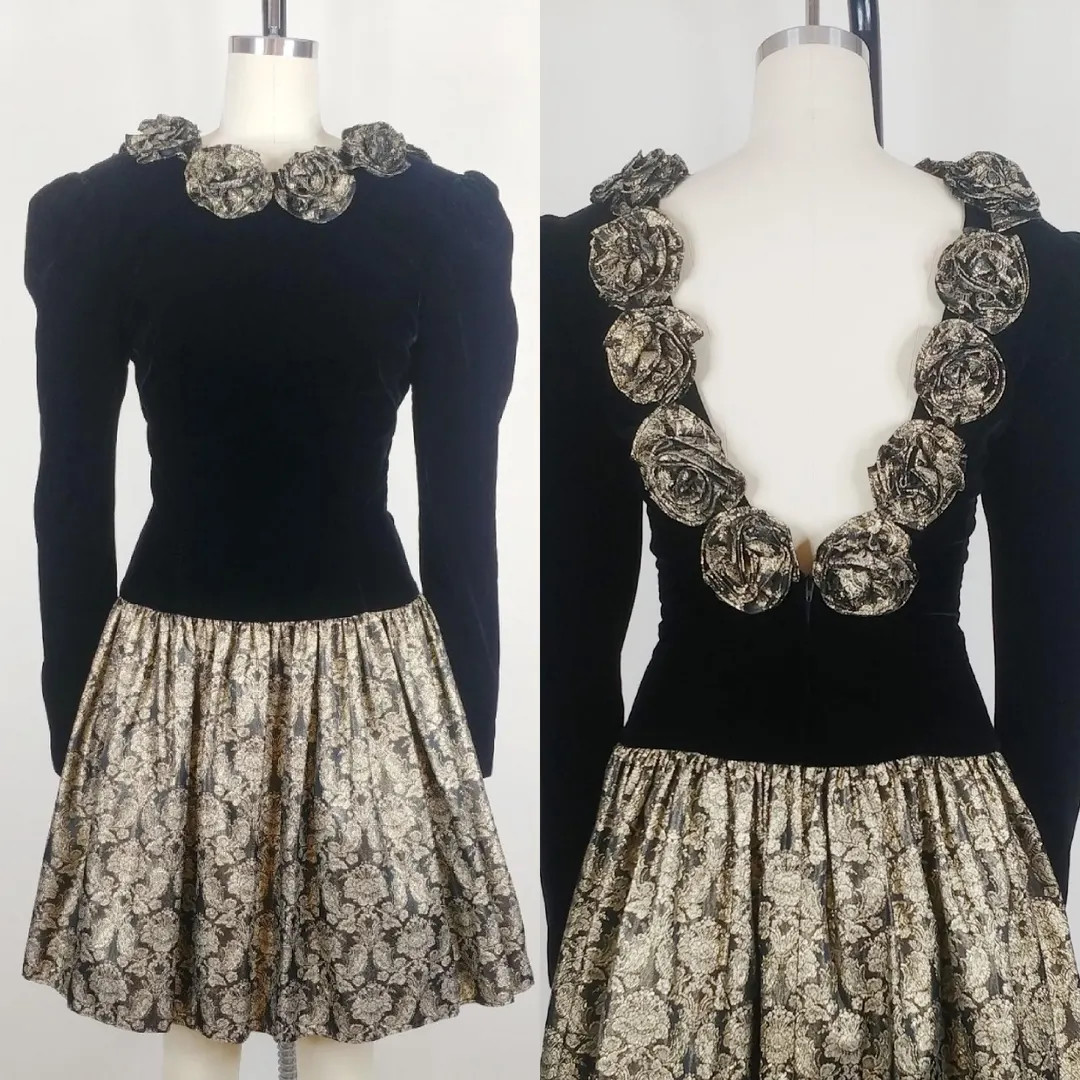 1980s Jessica Mcclintock Black Velvet Rose Party Dress | Vintage 80s Formal Dress - Etsy | Etsy (US)