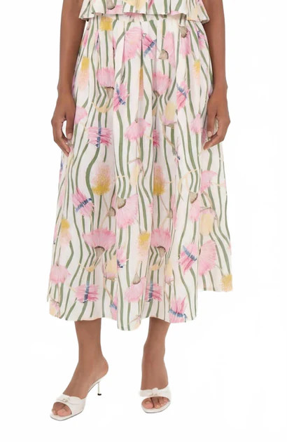 Reef Midi Skirt In Aussie Desert Flowers Linen | Shop Simon