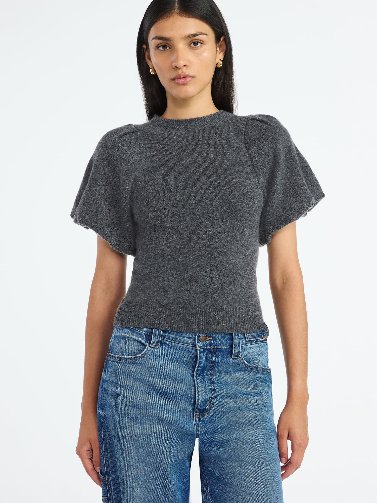 Scoop Women's and Women's Plus Sweater Top with Puff Sleeves, Lightweight, Sizes XS-4X | Walmart (US)