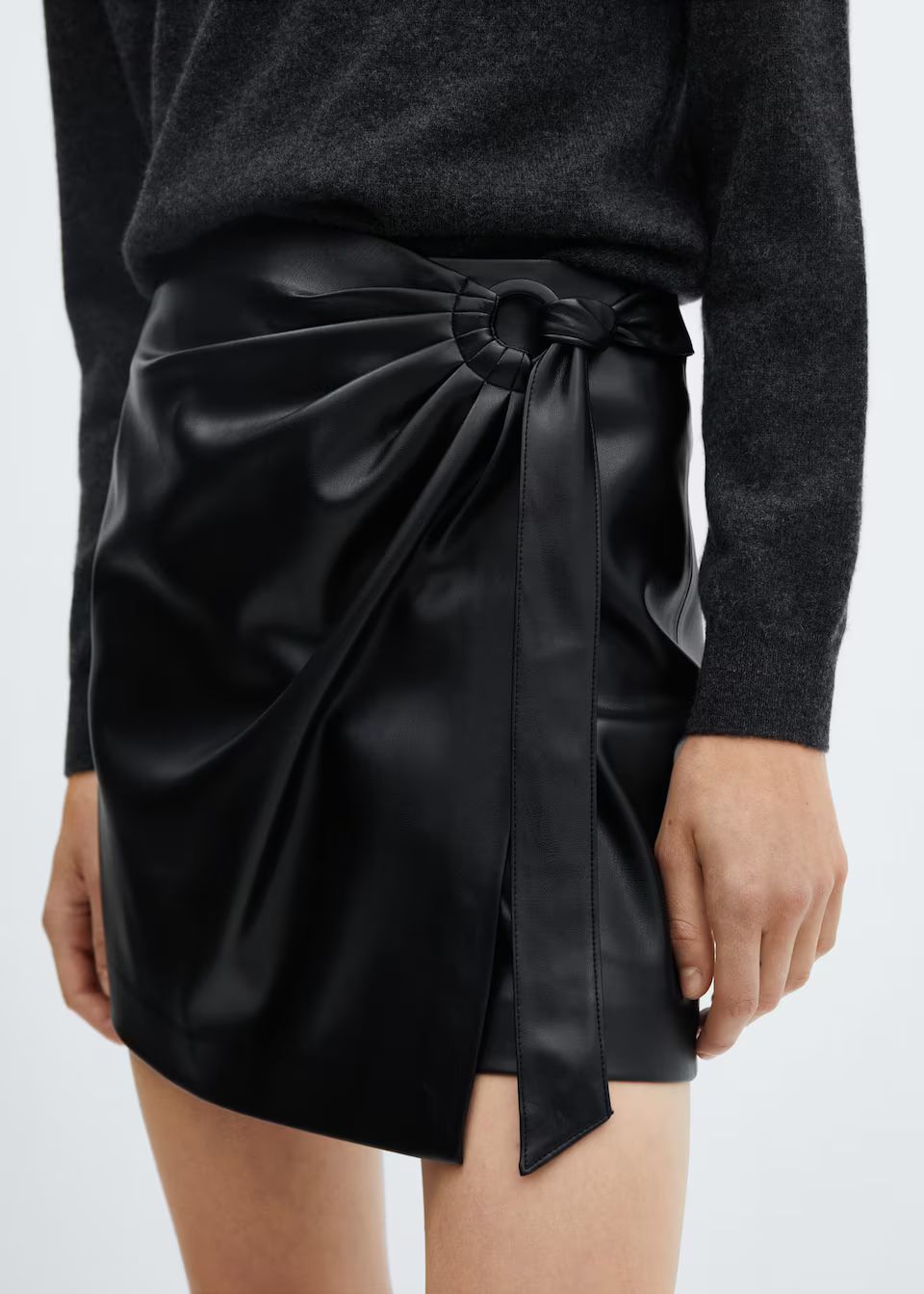 Short leather-effect skirt with buckle -  Women | Mango United Kingdom | MANGO (UK)