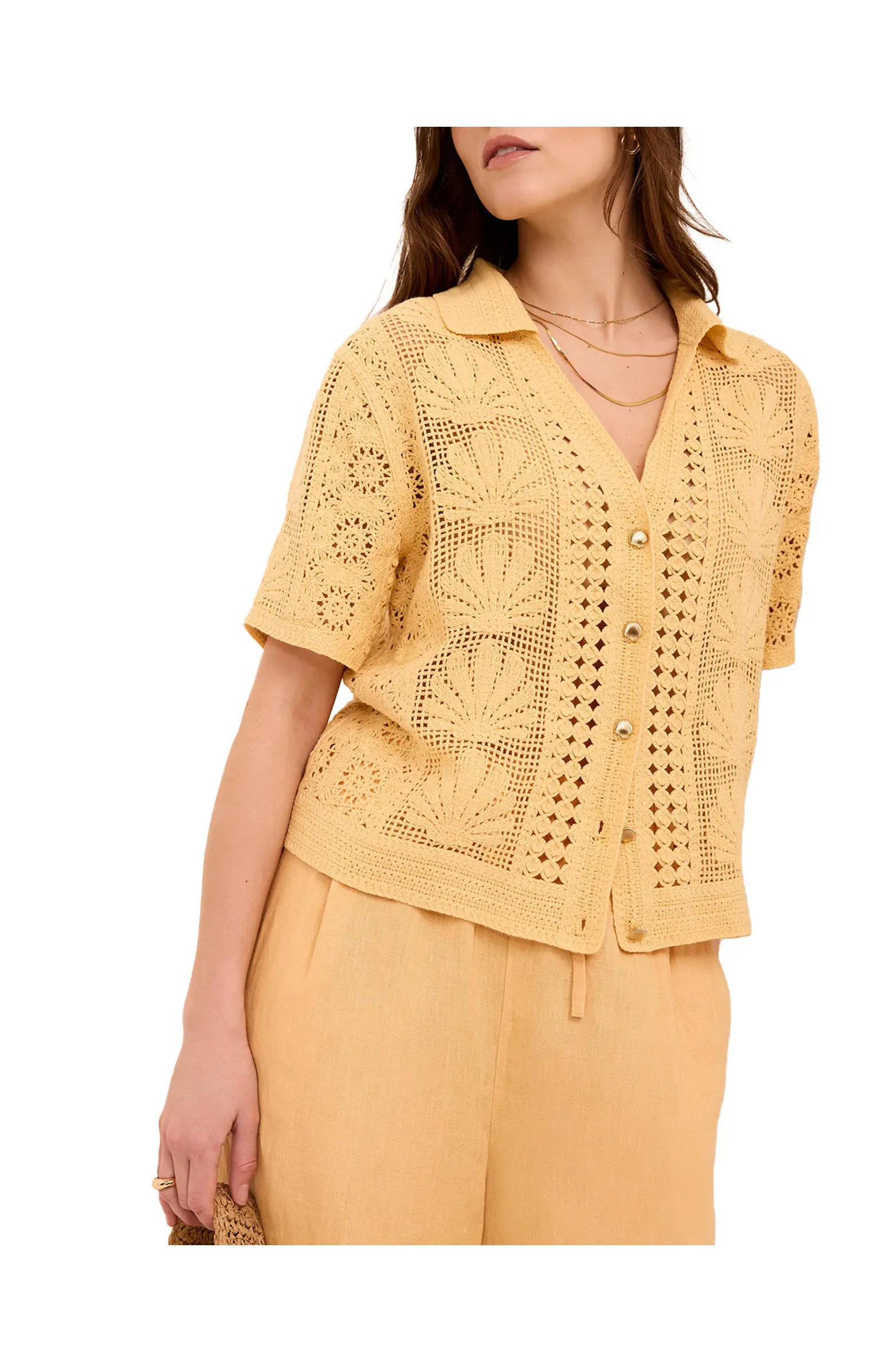 MINT VELVET Cotton Blend Crochet Shirt | Nordstrom | Nordstrom