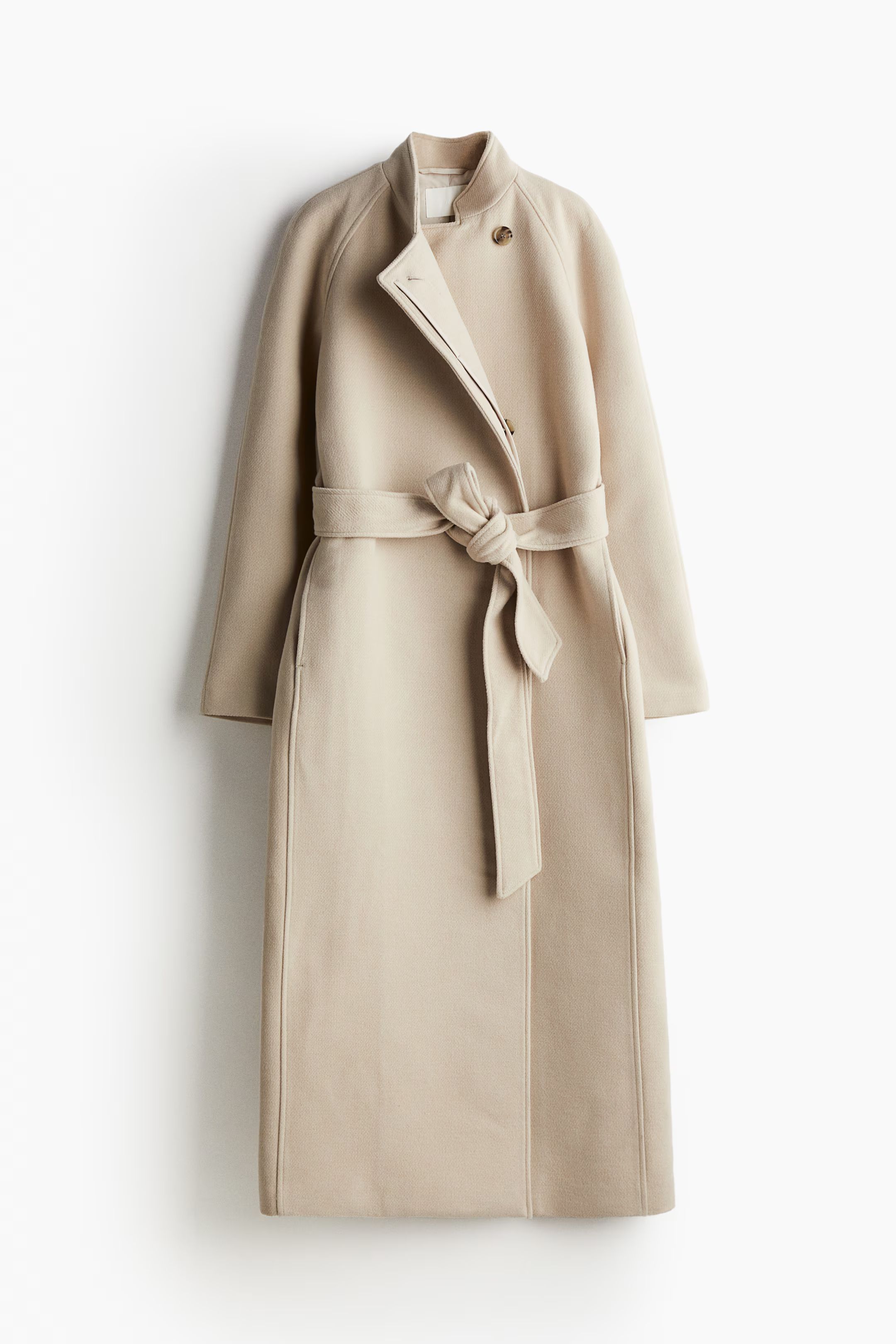 Maxi Coat with Tie Belt - Long sleeve - Long - Light beige - Ladies | H&M US | H&M (US + CA)