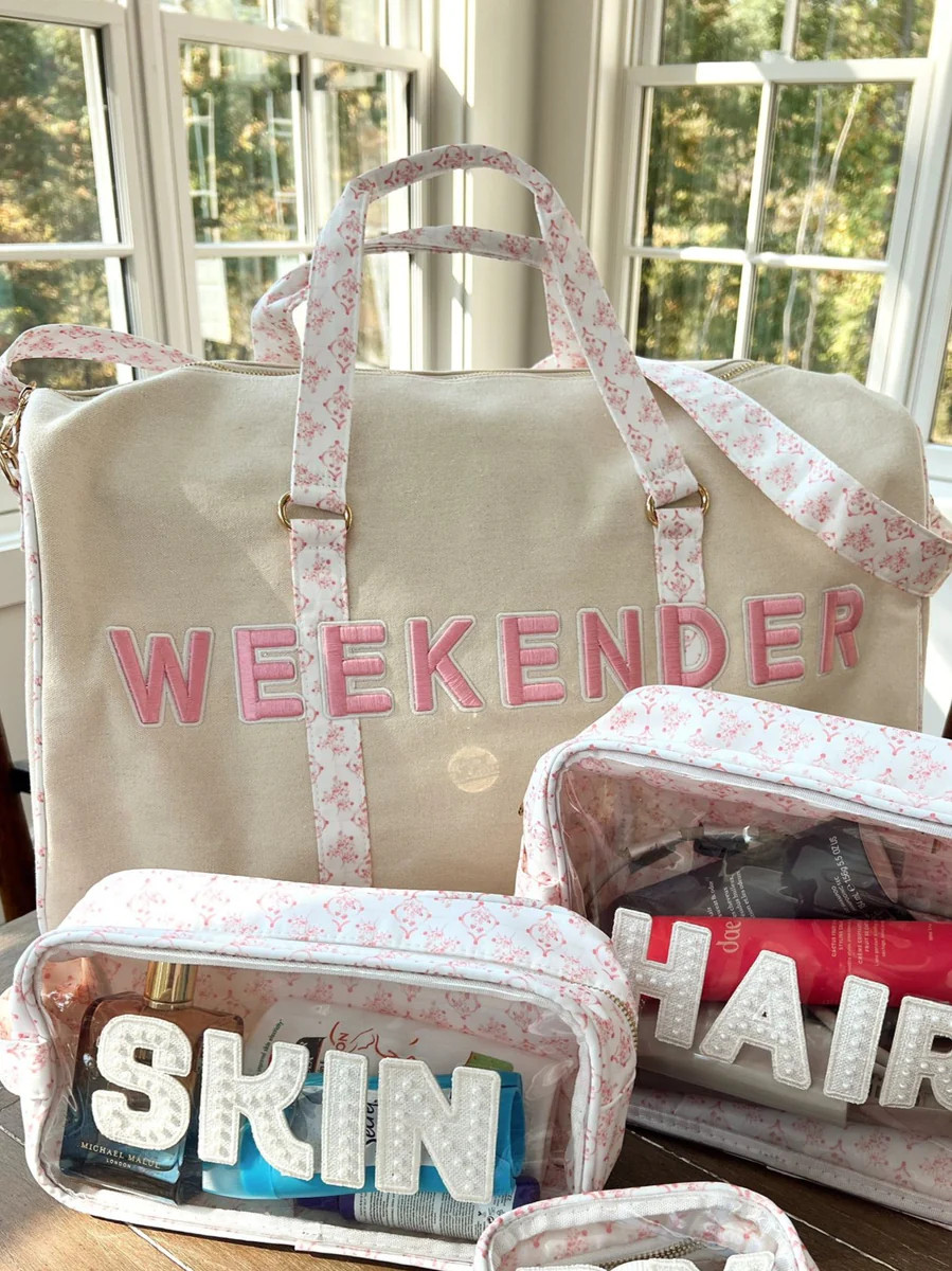 Weekender Oversized Canvas Duffel - Pink Toile | KenzKustomz