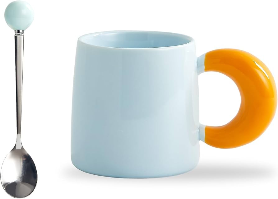 Cute Ceramic Coffee Cups with Spoon, Creative Moon Handle Ceramic Mugs, Novelty Coffee Mugs Cups ... | Amazon (US)