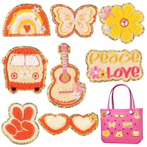 Flower Summer Beach Embroidered Charms For BOGG BAG Accessories For BOGG BAG Beach Tote Bags Decor Insert Decorative (Style B 8 PCS) | Amazon (US)