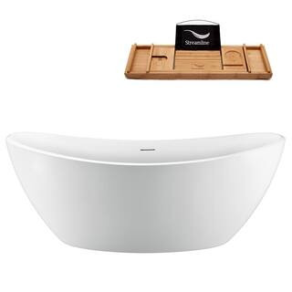 Streamline 63 in. Acrylic Flatbottom Freestanding Bathtub in Glossy White with Brushed Nickel Dra... | The Home Depot