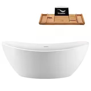 Streamline 63 in. Acrylic Flatbottom Freestanding Bathtub in Glossy White with Brushed Nickel Dra... | The Home Depot