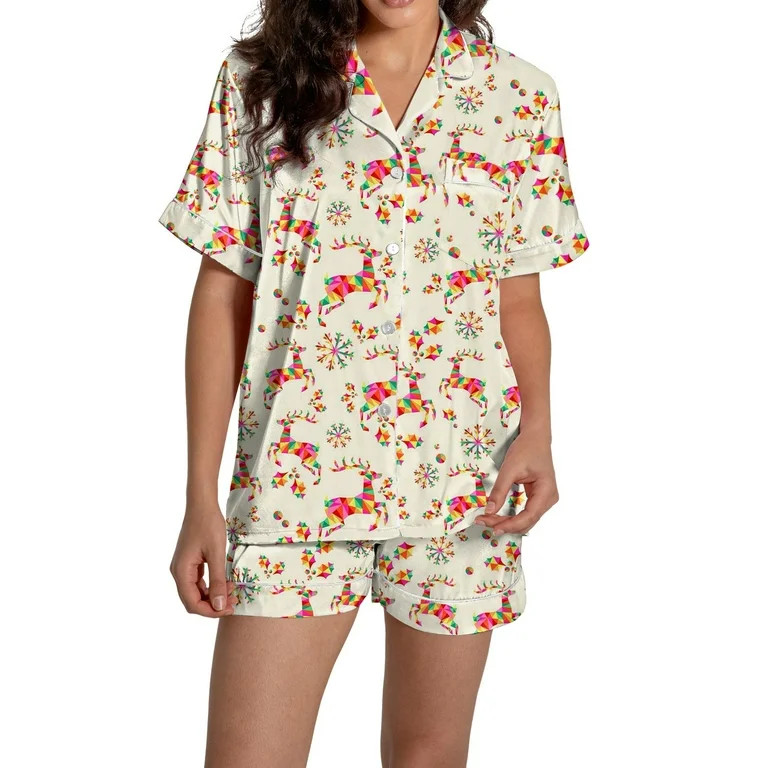 Christmas Brown Pajamas for Women Set Women Pajamas Graphic Printed Silk Satin Cute Sleepwear But... | Walmart (US)