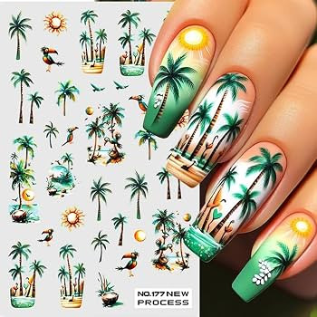 Summer Coconut Tree Nail Art Stickers Decals 2Pcs Palm Tree Flamingo Flowers Summer Nail Designs ... | Amazon (US)