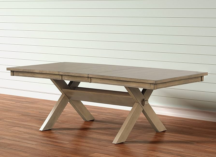 Roundhill Furniture Raven Wood Trestle Extendable Dining Table with Leaf, Glazed Pine Brown | Amazon (US)
