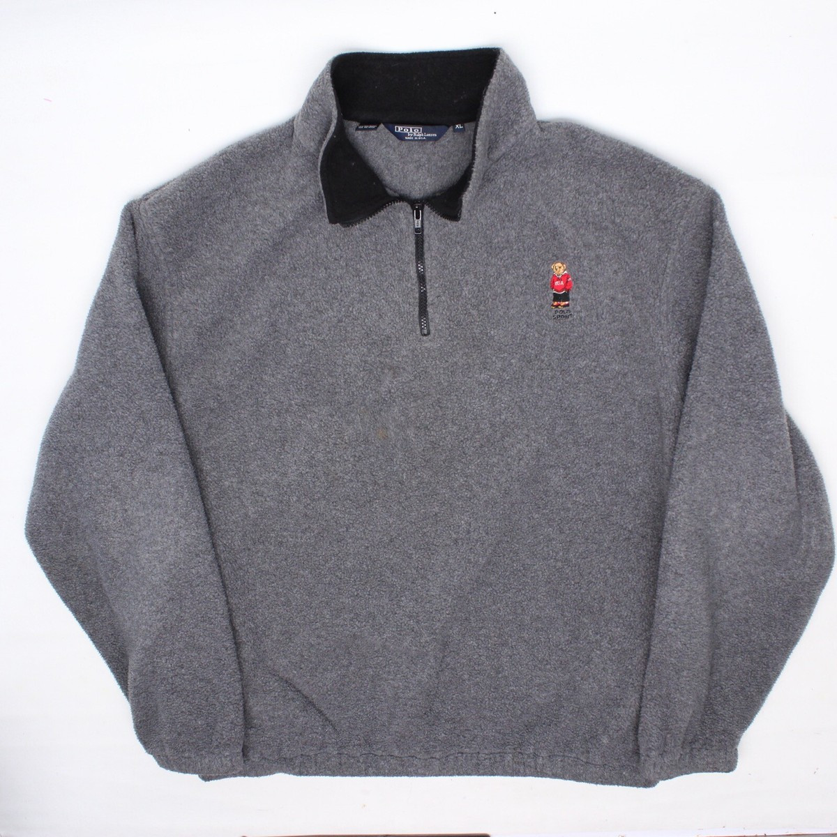 Polo Ralph Lauren Bear Fleece XL Gray Half Zip Sport Embroidered Made in USA | eBay US
