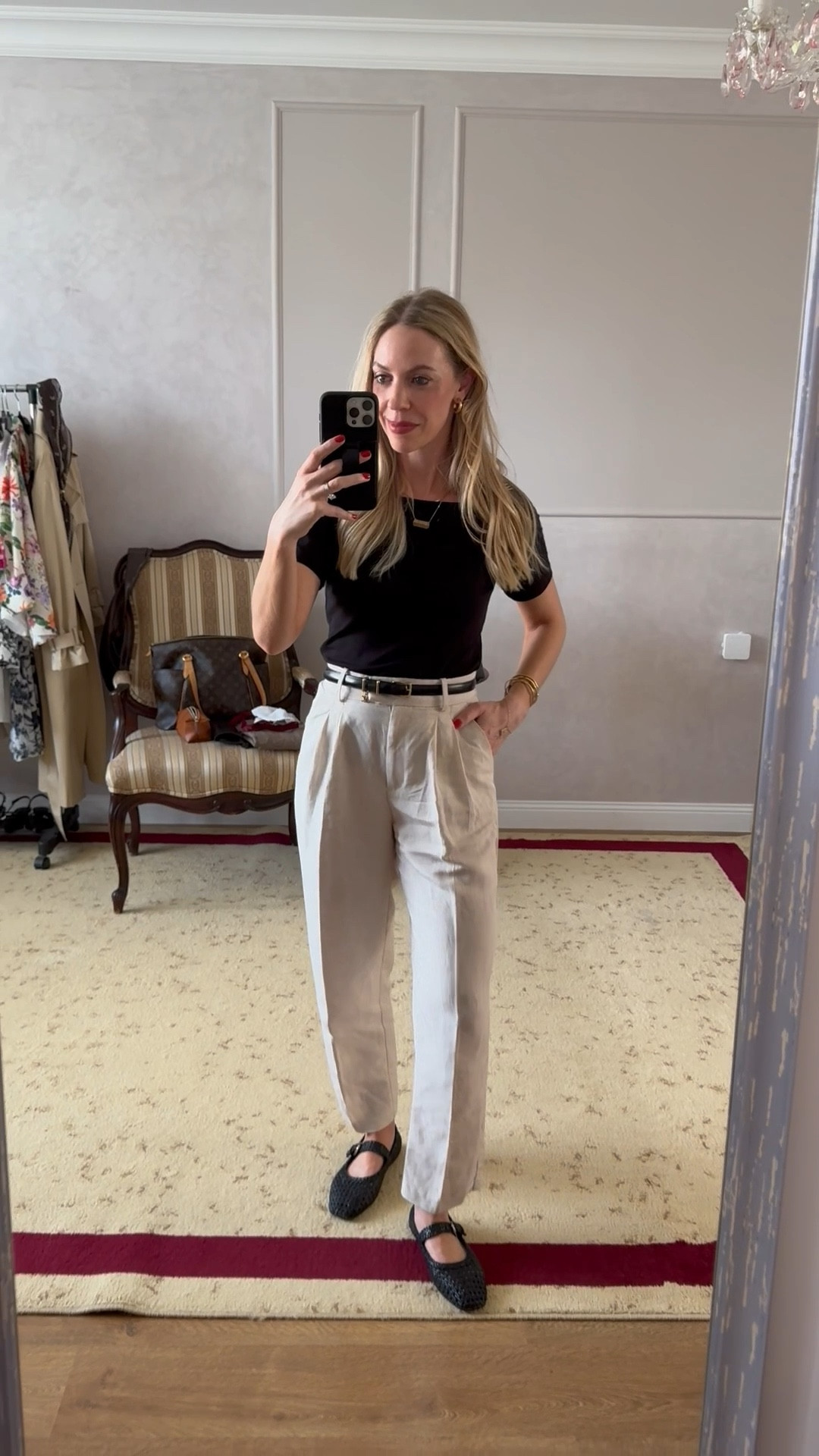 Work wear outfit, linen blend tapered pants, Celine belt, leather Mary Janes, office style, style over 40

#LTKWorkwear #LTKFindsUnder50 #LTKOver40
