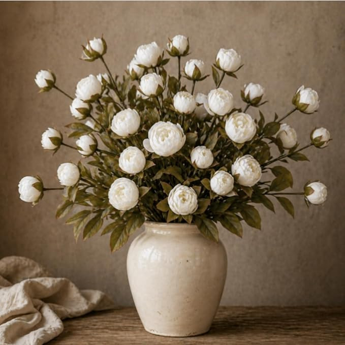 Norme 6 Pcs Faux Silk Peony Artificial Flowers for Vase 30'' Bulk Vintage White Fake Peonies Bran... | Amazon (US)