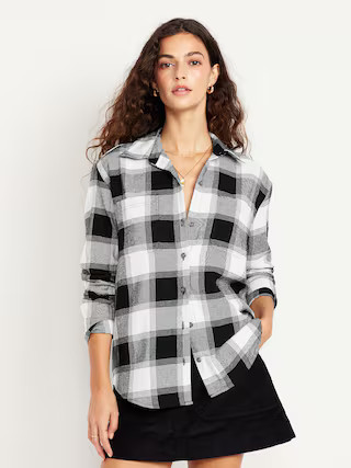 Plaid Flannel Button-Down Boyfriend Shirt | Old Navy (US)