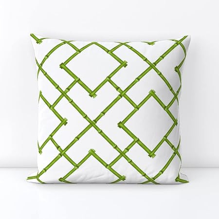Spoonflower Square Throw Pillow, 18", Linen Cotton Canvas - Bamboo Trellis Chinoiserie Green Spri... | Amazon (US)