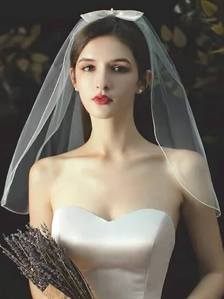 Heread Bride Wedding Veil with Bow Short 1 Tier Bridal Veils Tulle Hair Accessories with Comb (Iv... | Amazon (US)