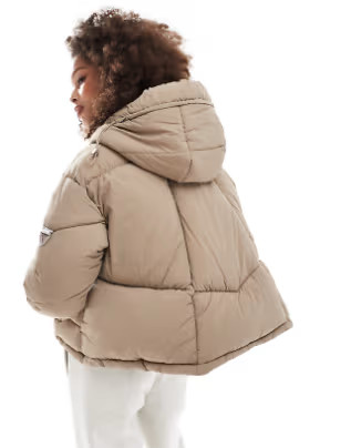 Sixth June logo puffer coat in beige | ASOS (Global)
