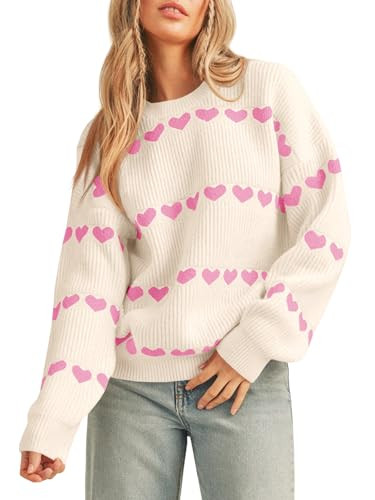 Saodimallsu Womens Heart Sweater Valentine Crew Neck Cute Ribbed Knit Loose Casual Pullover Sweat... | Amazon (US)