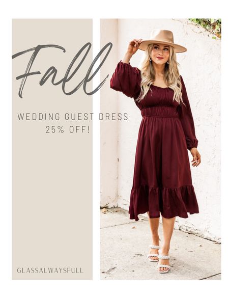 LTK sale! Pink Lilly sale 25% off site wide with code LTKFALL. Wedding guest dress, fall dress, maroon dress, family photos dress, dress. Callie Glass 

#LTKSeasonal #LTKsalealert #LTKSale