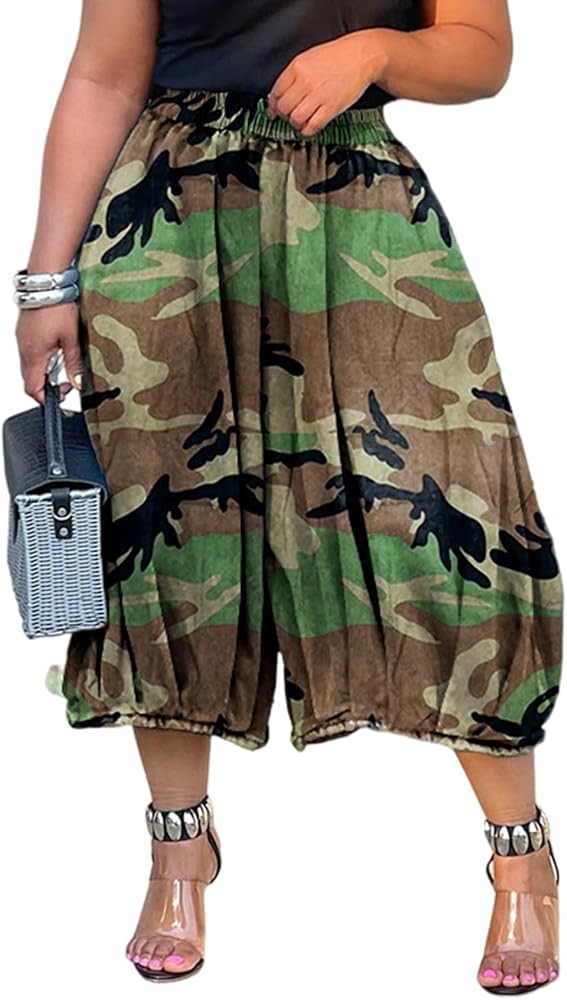 Unybwonn Women Baggy Cargo Jeans Camo Army Fatigue Wide Leg Harem Cropped Denim Pants Plus Size C... | Amazon (US)