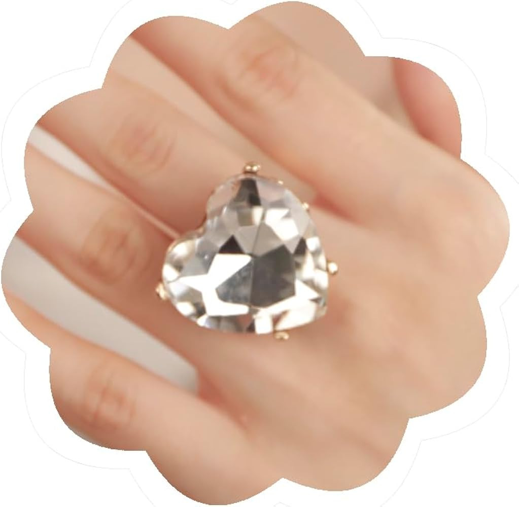 Aimimier Big Heart-Shaped Ring for Women Artificial Crystal Rhinestone Band Rings | Amazon (US)