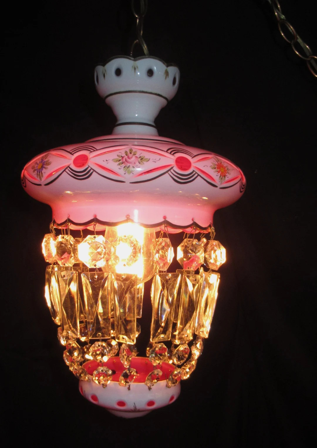 Vintage Czechoslovakia Bohemia Moser White Cut to Cranberry Vintage Working Chandelier Original C... | Etsy (US)