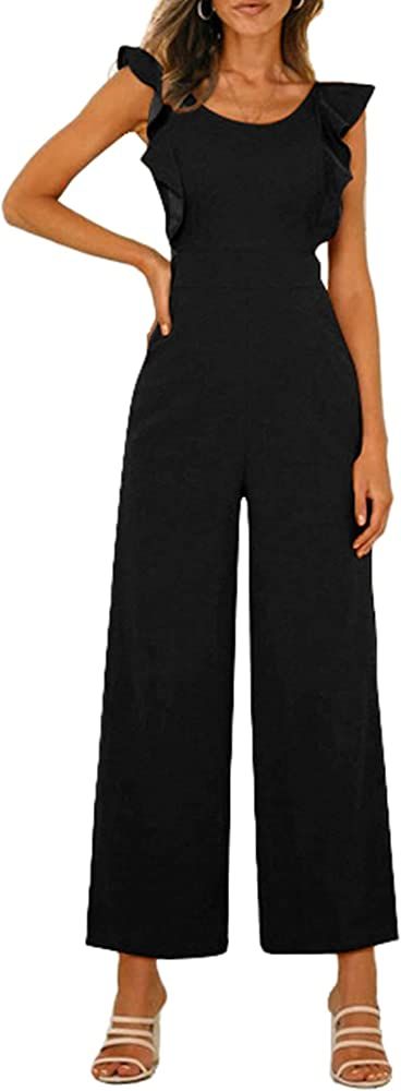 PRETTYGARDEN Women's Summer Backless Jumpsuits Casual Ruffle Cap Sleeve One Piece Wide Leg Pants ... | Amazon (US)