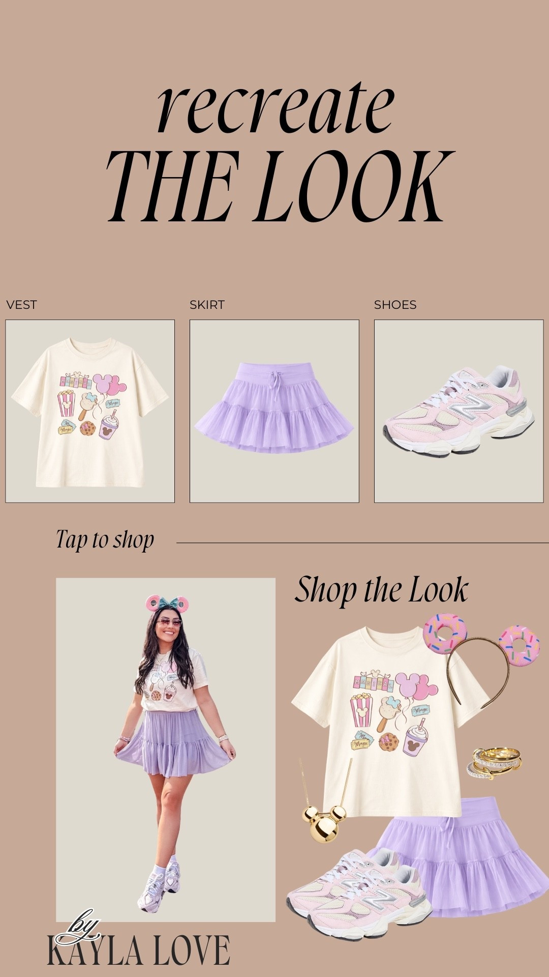 Recreate my Disney look! I am wearing graphic tee from Etsy paired with one of my favorite skirts and some new balance sneakers! For accessories, I opted for a gold ring, Mickey Mouse shaped necklace, and a fun headband. 

#LTKTravel #LTKootd #LTKgrwm