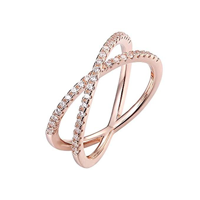 PAVOI 14K Gold Plated X Ring Simulated Diamond CZ Criss Cross Ring for Women | Amazon (US)