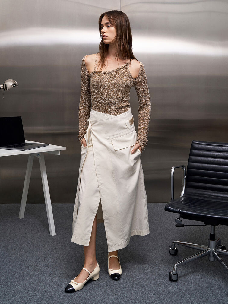 Bow Cap-Toe Mary Jane Pumps - Chalk | Charles & Keith EU