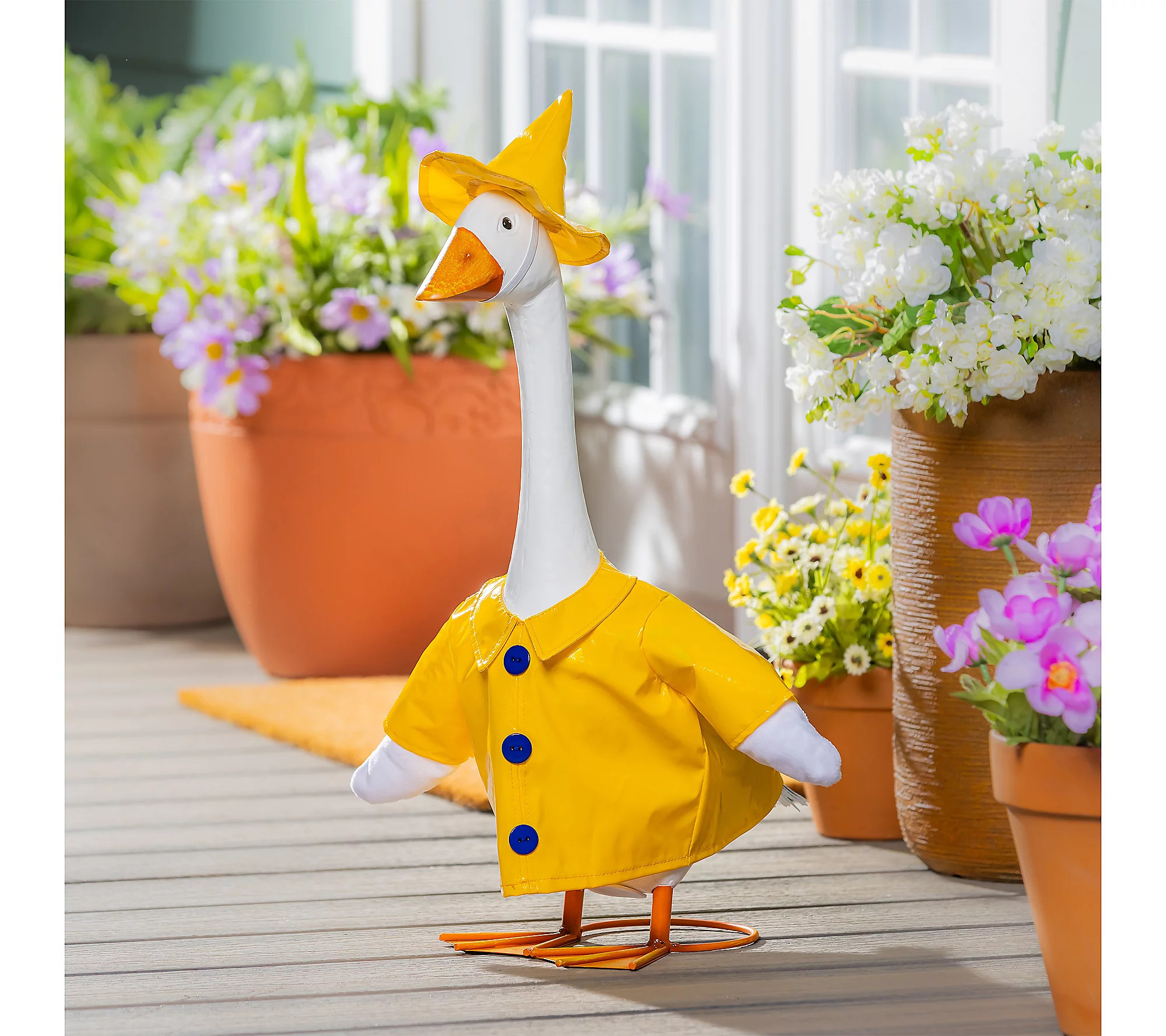 Evergreen Giddy the Porch Goose with Rain Coat Garden Statue | QVC