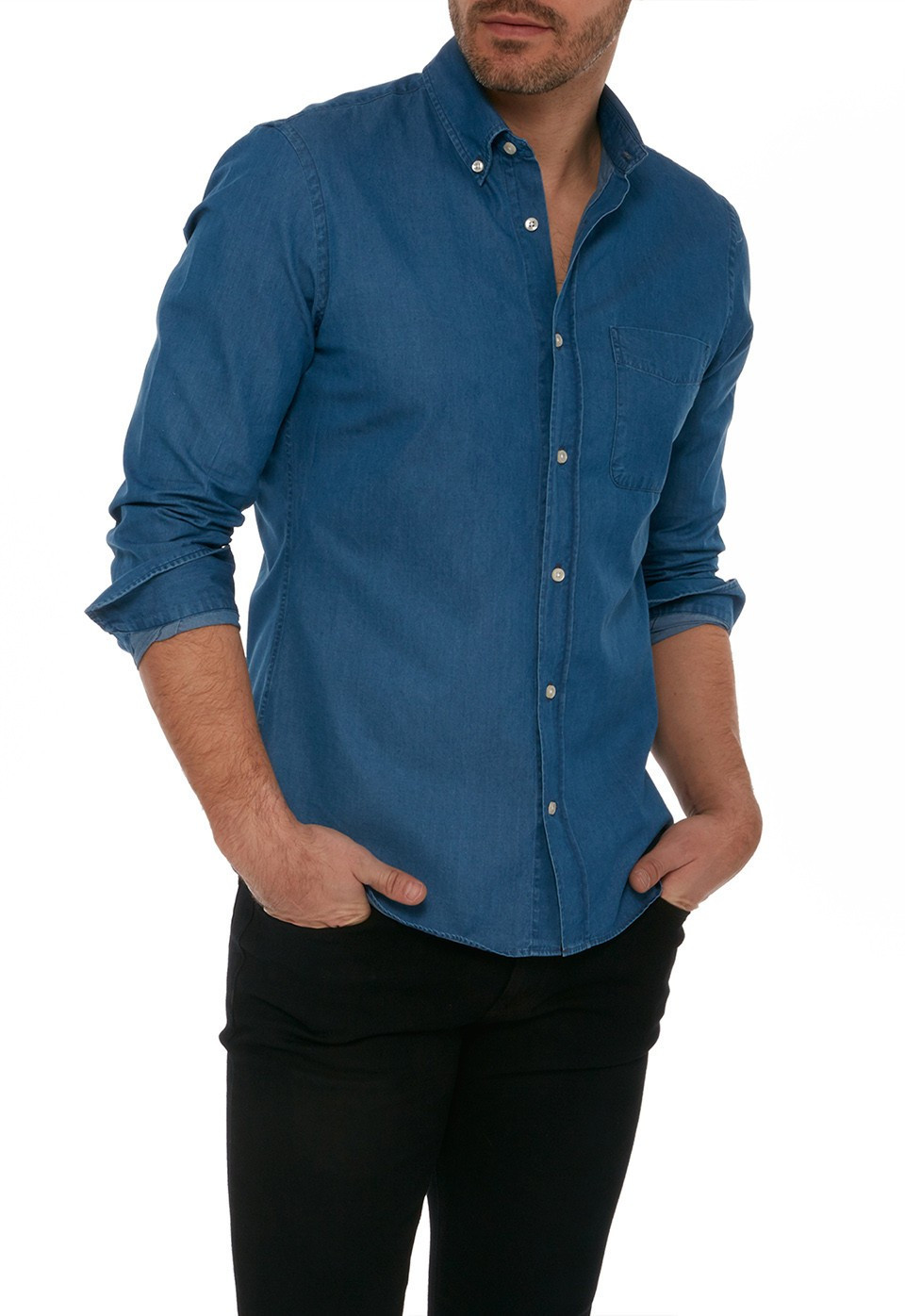 Slim Button Down - Graham - Medium Blue | Mott & Bow