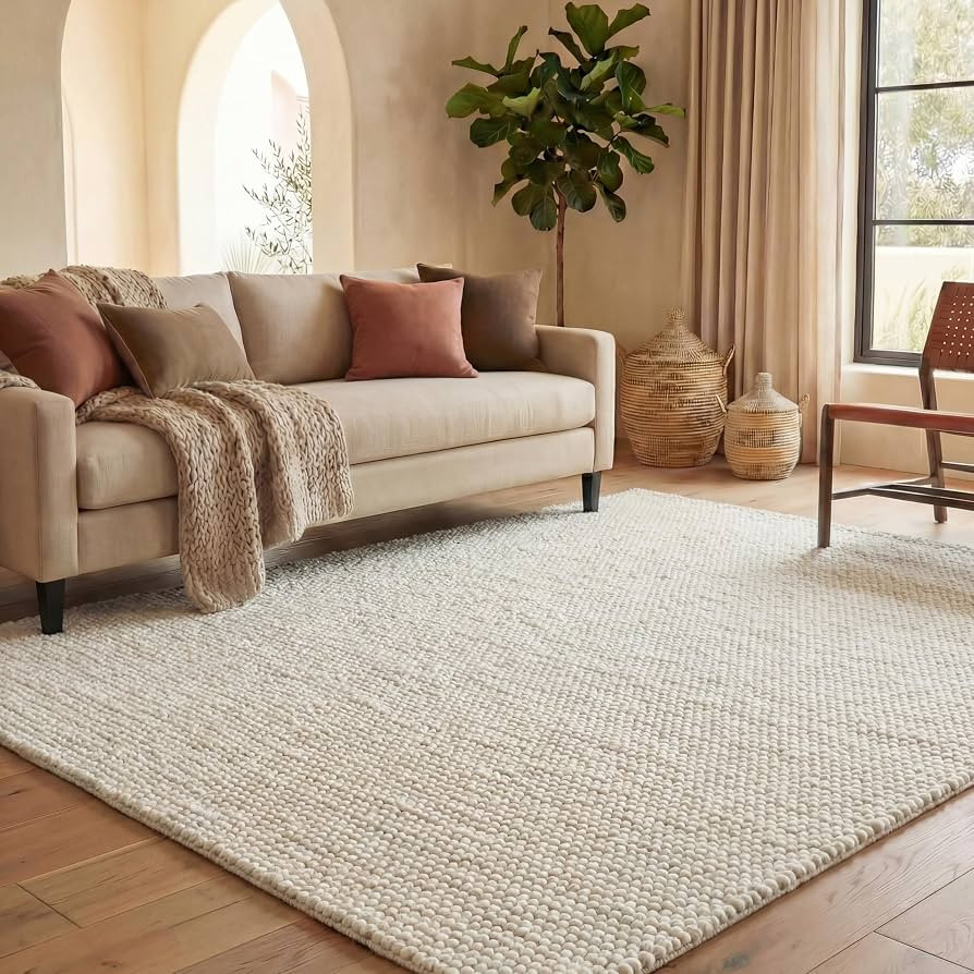 SAFAVIEH Area Rug 8x10 - Natura Collection - Large - Ivory, Handmade Wool Blend, Textured Design, Ideal for Living Room, Bedroom, Dining Space (NAT620A) | Amazon (US)