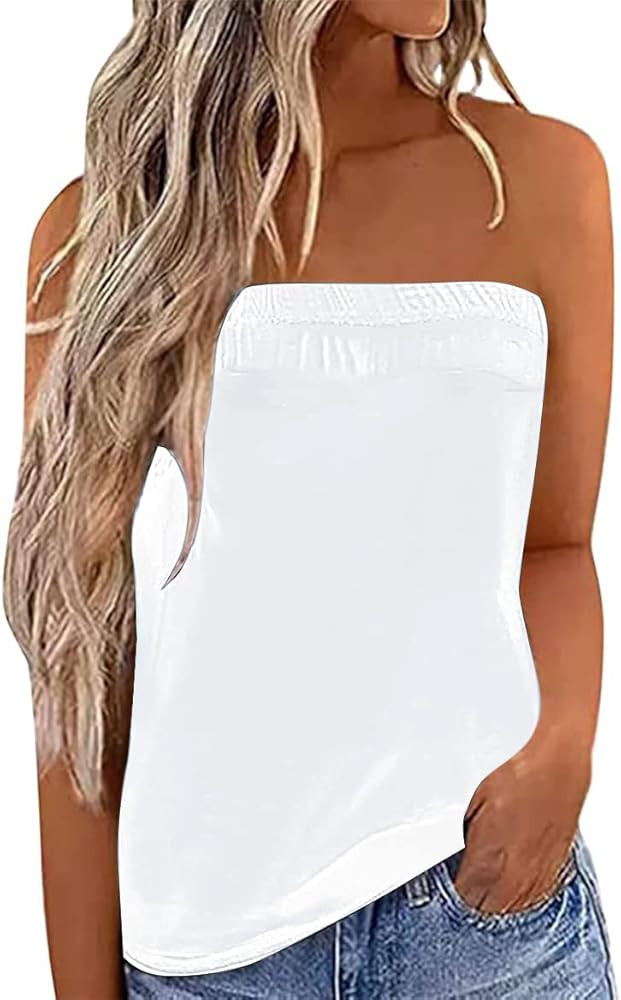 Fronage Womens Tube Tops Strapless Striped Tanks Backless Sexy Casual Bandeau Sleeveless Shirts | Amazon (US)