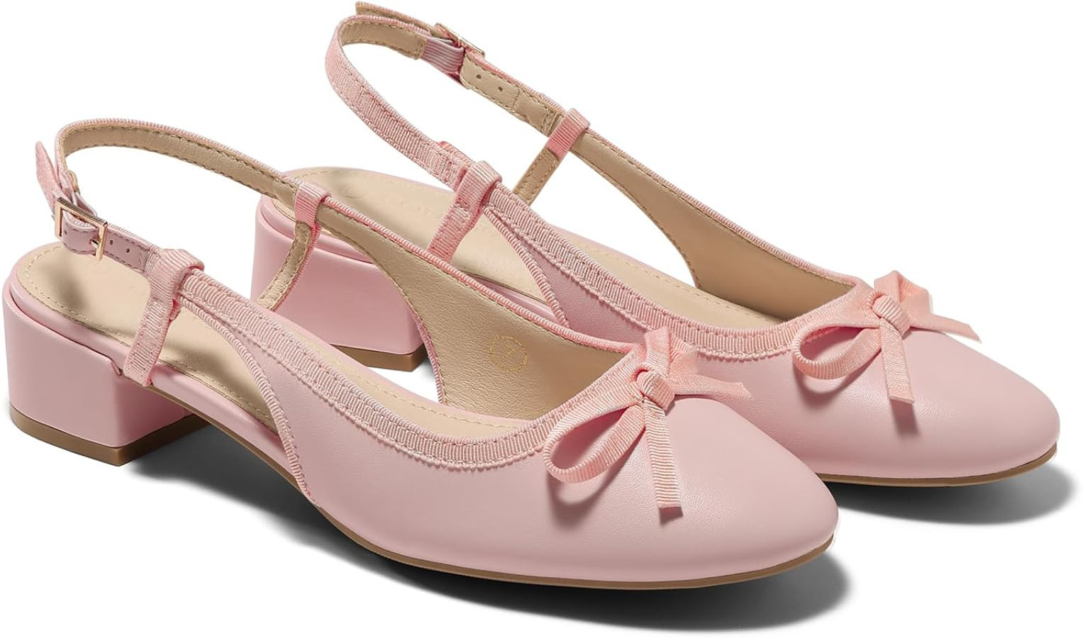 Coutgo Womens Chunky Low Heels Slingback Ballet Bow Pumps Closed Toe Wedding Dress Shoes | Amazon (US)