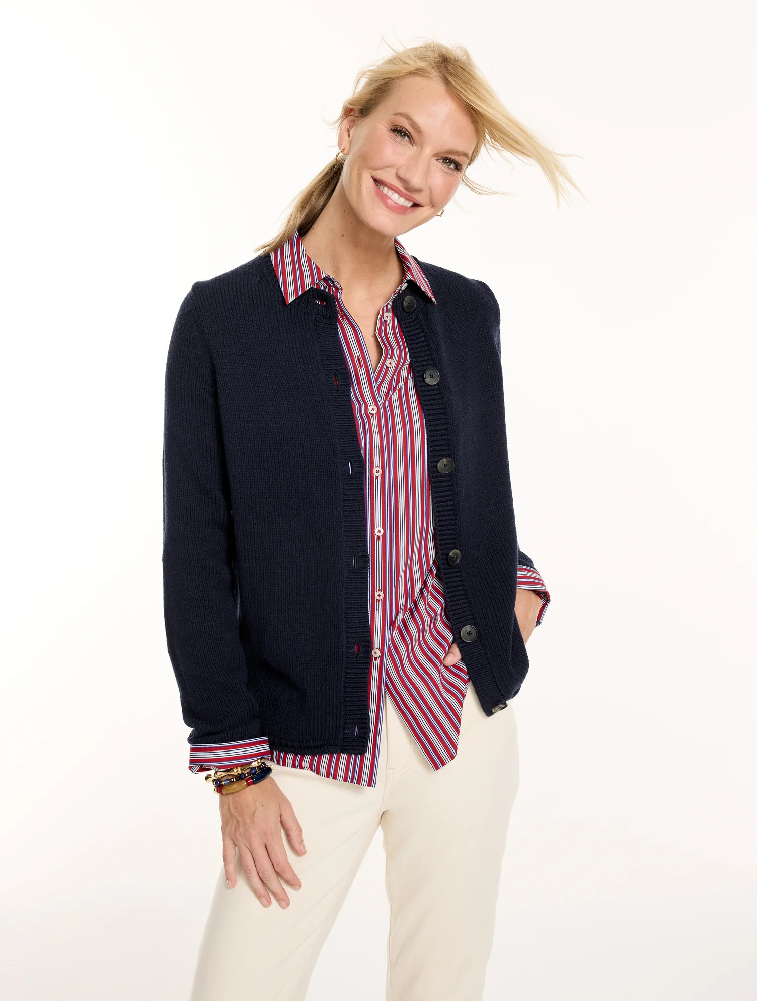 Plus Size - Roll Edge Cardigan Sweater - Red - 2X - 100% Cotton Talbots | Talbots